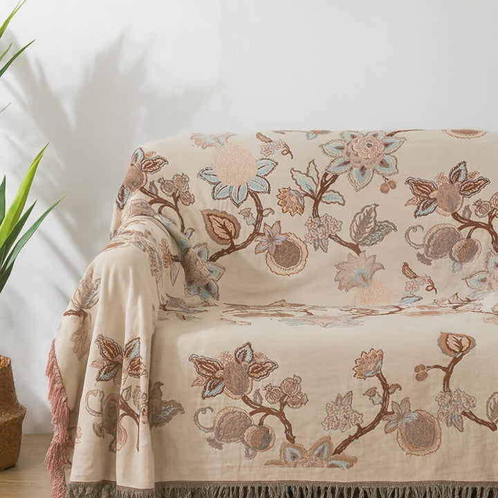 Lisslune | Orchid Trail Floral Cotton Tassel Bed Blanket