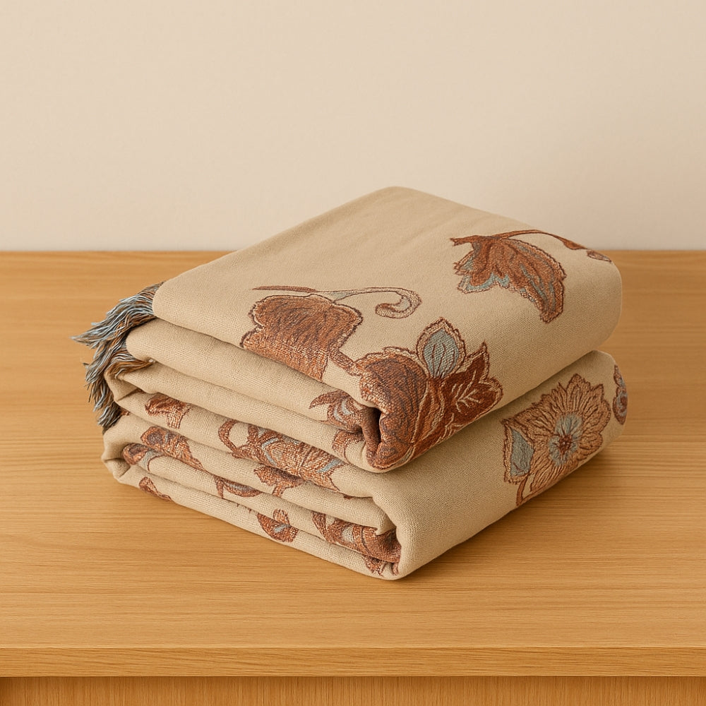 Lisslune | Orchid Trail Floral Cotton Tassel Bed Blanket