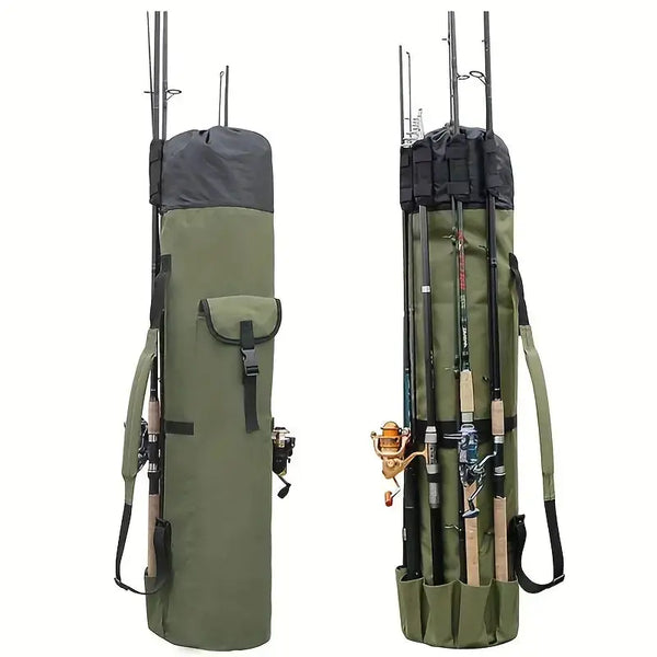 Lisslune | Fishing Rod Carry Bag – Foldable, Lightweight & Durable Storage with 5-Rod Capacity (Army Green)