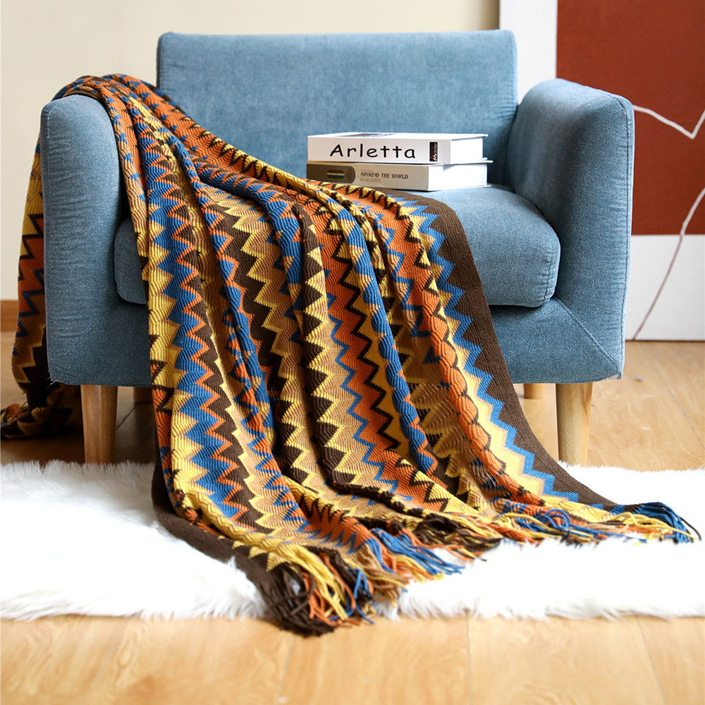 Lisslune | Boho Chevron Duvet Cover – Handwoven – With Fringes – Warm Earth Tones