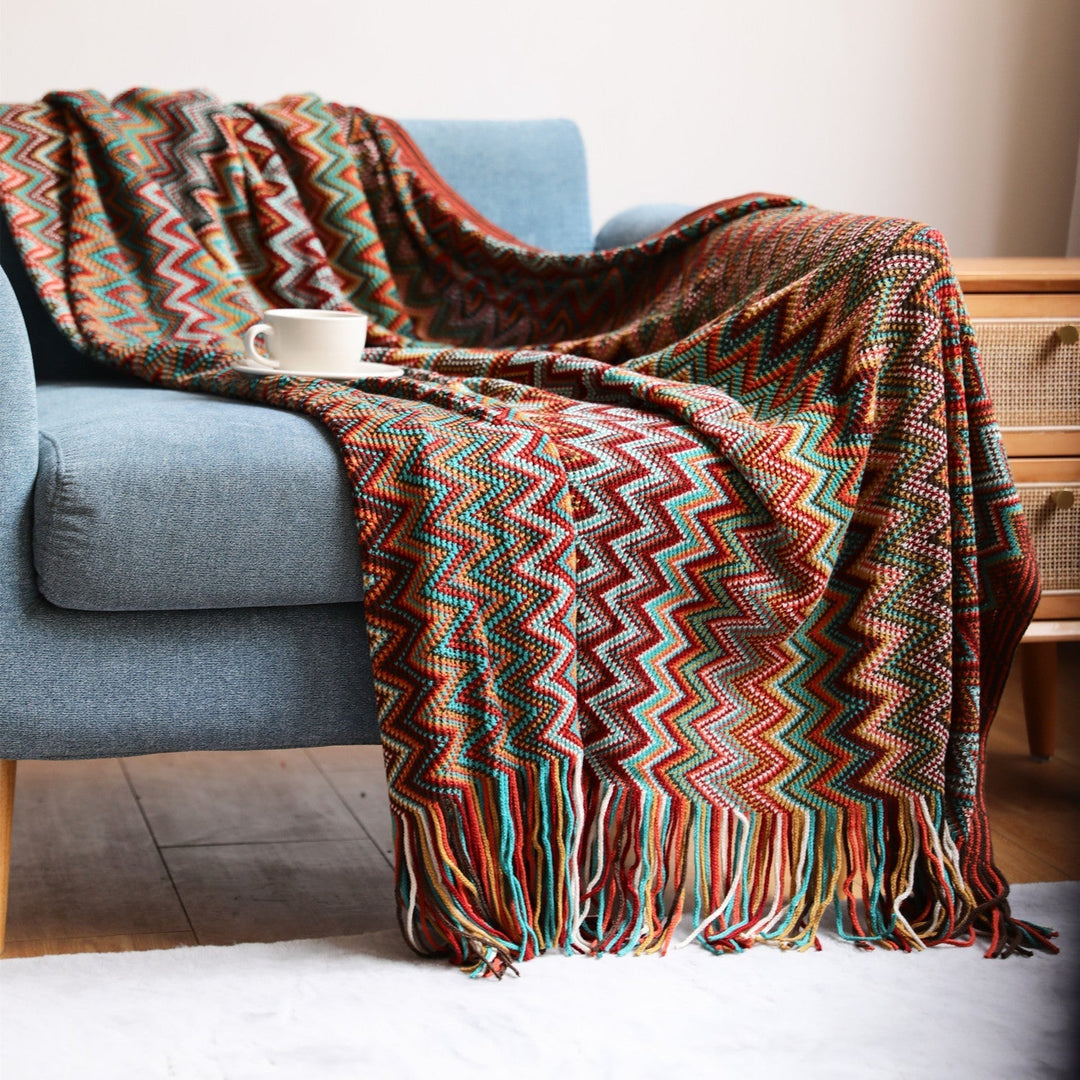 Lisslune | Boho Chevron Duvet Cover – Handwoven – With Fringes – Warm Earth Tones