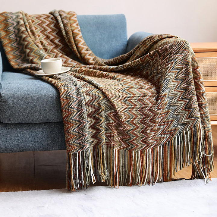 Lisslune | Boho Chevron Duvet Cover – Handwoven – With Fringes – Warm Earth Tones