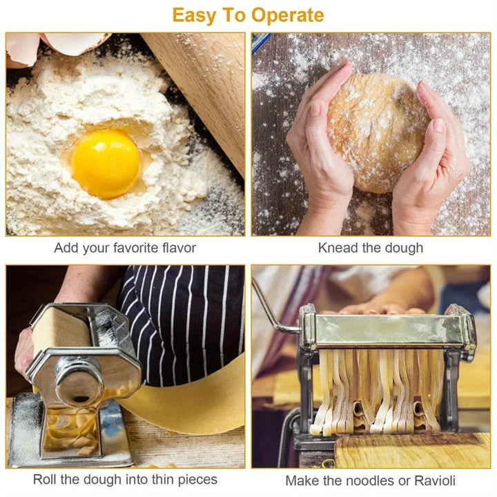 Lisslune | Compact Stainless Steel Pasta Maker with 6 Adjustable Thickness Levels