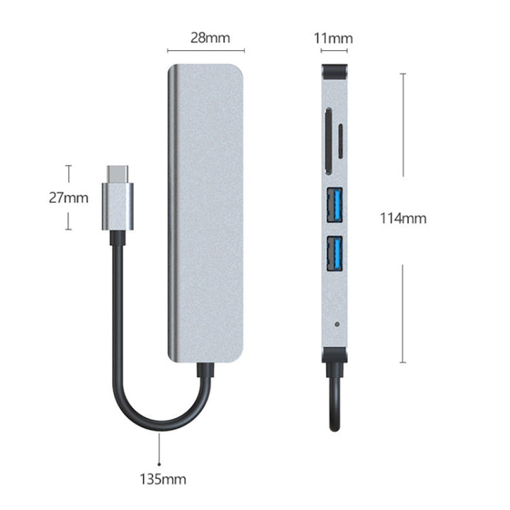 Lisslune | 5 in 1 USB-C / Type-C to 4K HDMI + SD / TF card slot + USB 2.0 + USB 3.0 multifunctional docking station HUB
