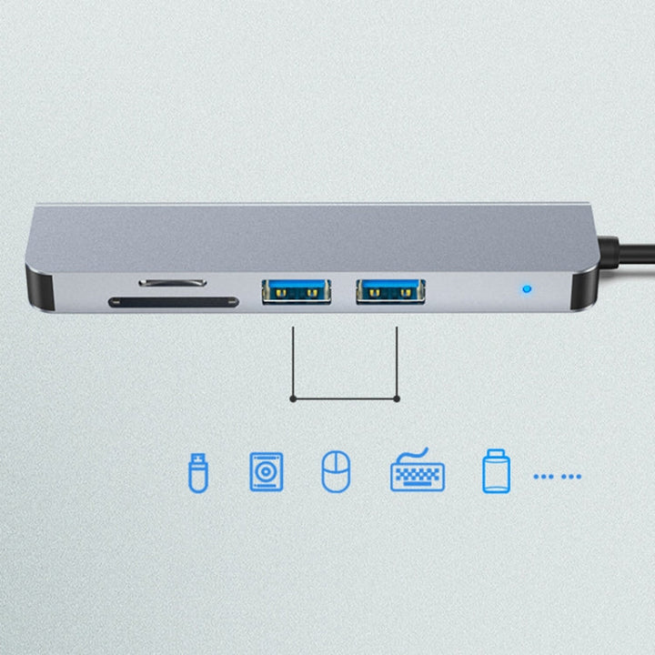 Lisslune | 5 in 1 USB-C / Type-C to 4K HDMI + SD / TF card slot + USB 2.0 + USB 3.0 multifunctional docking station HUB