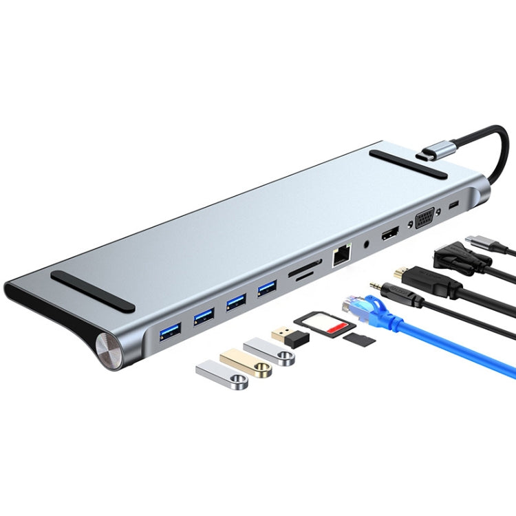 Lisslune | AD-059 11 in 1 USB-C / Type-C to 4K HDMI + VGA + SD / TF card slot + Gigabit Ethernet + 3.5mm AUX + USB-C / Type-C + 4 USB 3.0 Multi-functional docking station HUB