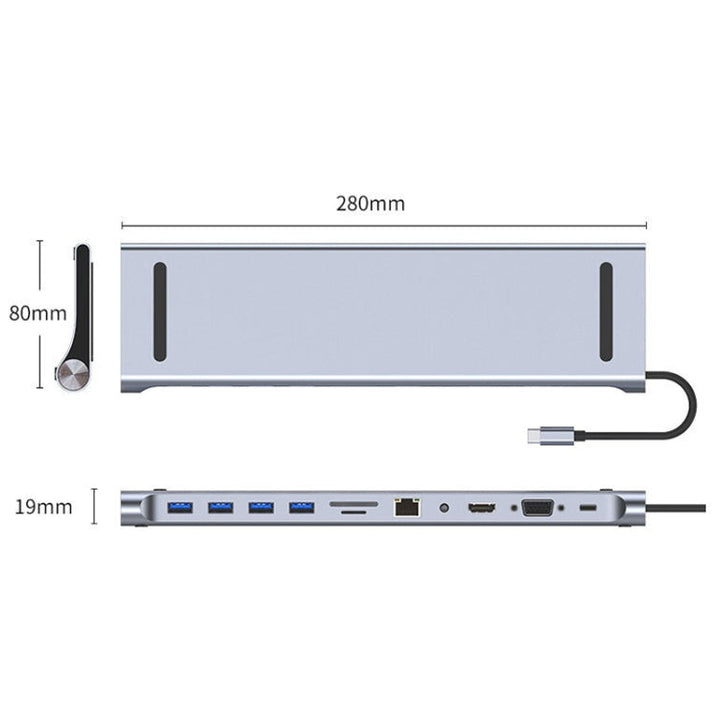 Lisslune | AD-059 11 in 1 USB-C / Type-C to 4K HDMI + VGA + SD / TF card slot + Gigabit Ethernet + 3.5mm AUX + USB-C / Type-C + 4 USB 3.0 Multi-functional docking station HUB