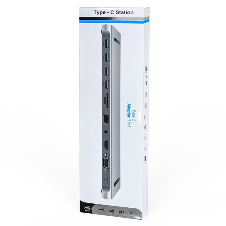 Lisslune | AD-059 11 in 1 USB-C / Type-C to 4K HDMI + VGA + SD / TF card slot + Gigabit Ethernet + 3.5mm AUX + USB-C / Type-C + 4 USB 3.0 Multi-functional docking station HUB