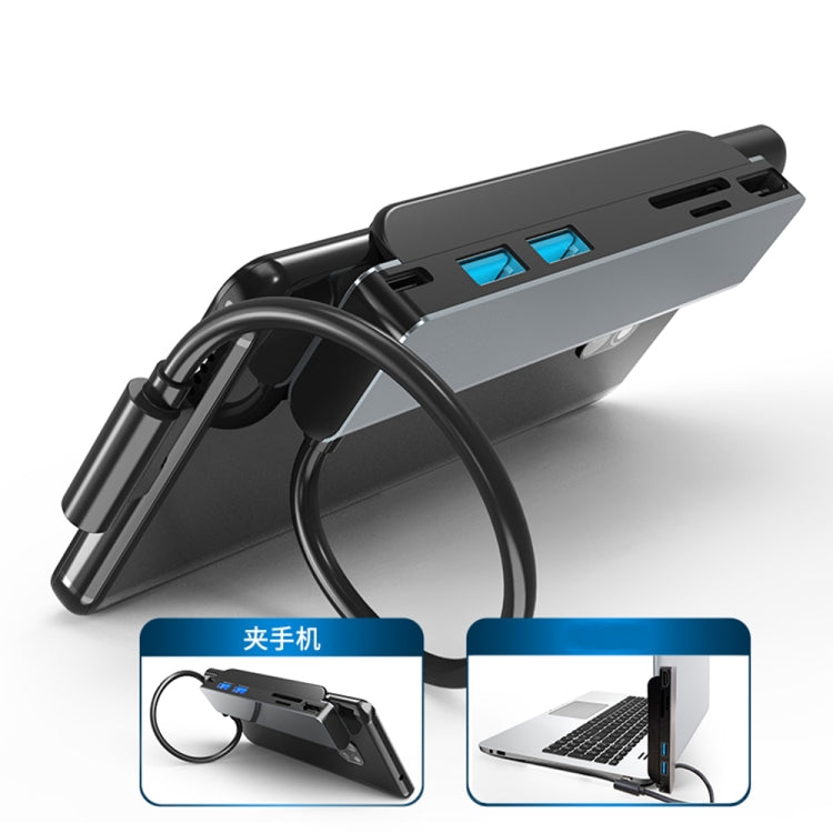 Lisslune | AD-065 6 in 1 USB-C / Type-C to 4K HDMI + SD / TF card slot + Type-C + 2 USB 3.0 Back Clip Style Multifunctional Docking Station HUB