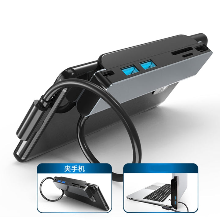 Lisslune | AD-065 6 in 1 USB-C / Type-C to 4K HDMI + SD / TF card slot + Type-C + 2 USB 3.0 Back Clip Style Multifunctional Docking Station HUB