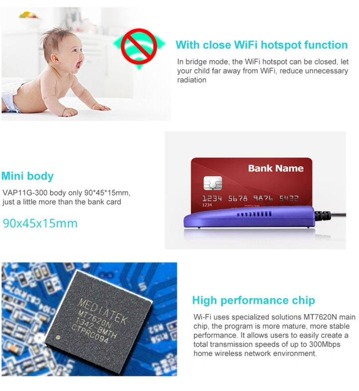 Lisslune | VONETS VAP11G-300 Mini WiFi 300Mbps Bridge WiFi Repeater, Best Partner of IP Device / IP Camera / IP Printer / XBOX / PS3 / IPTV / Skybox (Blue)