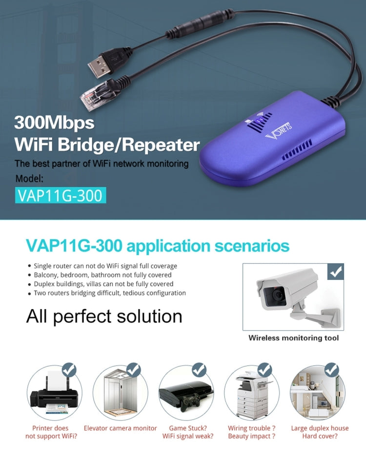 Lisslune | VONETS VAP11G-300 Mini WiFi 300Mbps Bridge WiFi Repeater, Best Partner of IP Device / IP Camera / IP Printer / XBOX / PS3 / IPTV / Skybox (Blue)