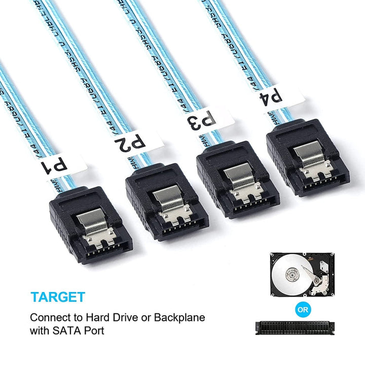 Lisslune | Mini SAS SFF-8643 Host to 7-Pin 4 SATA Target Hard Drive 6Gbps Data Server Raid Cable, Length: 1m