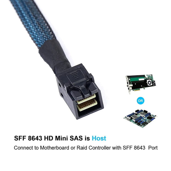 Lisslune | Mini SAS SFF-8643 Host to 7-Pin 4 SATA Target Hard Drive 6Gbps Data Server Raid Cable, Length: 1m