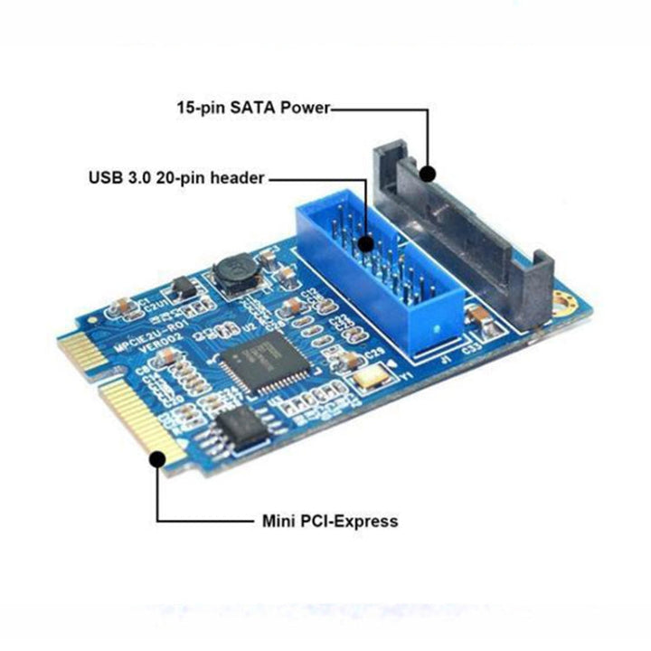 Lisslune | MINI PCI-E to USB 3.0 Front 19 Pin Desktop PC Expansion Card (Blue)