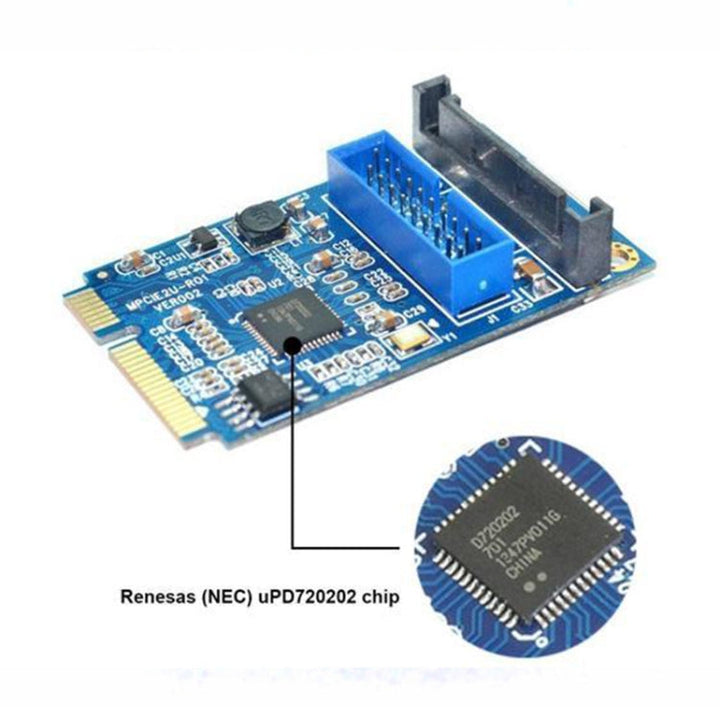 Lisslune | MINI PCI-E to USB 3.0 Front 19 Pin Desktop PC Expansion Card (Blue)