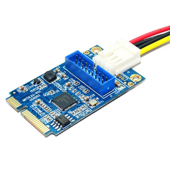 Lisslune | MINI PCI-E to USB 3.0 Front 19-Pin Desktop-PC Expansion Card with 4-Pin Power Connector (Blue)