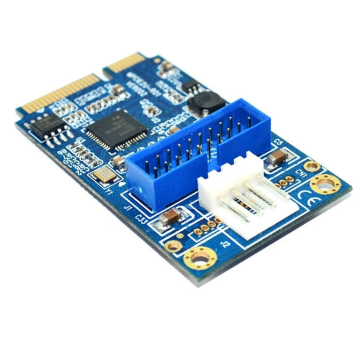 Lisslune | MINI PCI-E to USB 3.0 Front 19-Pin Desktop-PC Expansion Card with 4-Pin Power Connector (Blue)
