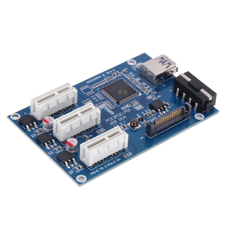 Lisslune | PCI-E 1 to 3 PCI Express 1 Slots Riser Card 3 PCI-E Slot Adapter PCI-E Port Multiplier Card with 60cm USB Cable (Blue)