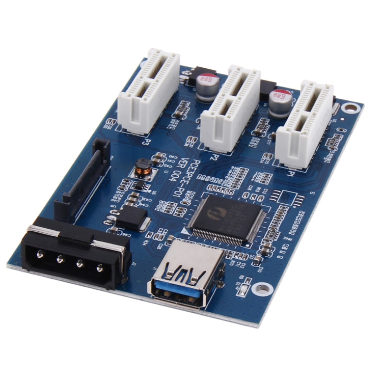 Lisslune | PCI-E 1 to 3 PCI Express 1 Slots Riser Card 3 PCI-E Slot Adapter PCI-E Port Multiplier Card with 60cm USB Cable (Blue)