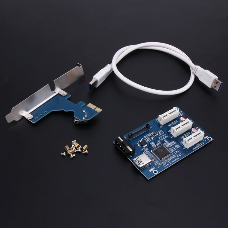Lisslune | PCI-E 1 to 3 PCI Express 1 Slots Riser Card 3 PCI-E Slot Adapter PCI-E Port Multiplier Card with 60cm USB Cable (Blue)
