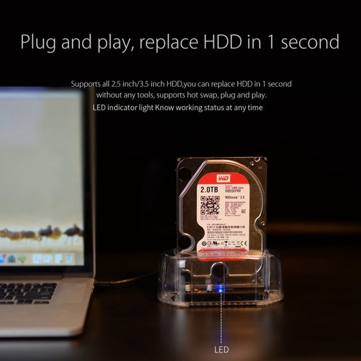 Lisslune | ORICO 6139U3 2.5 / 3.5 Inch Transparent SATA to USB 3.0 Hard Drive Docking Station (Transparent)