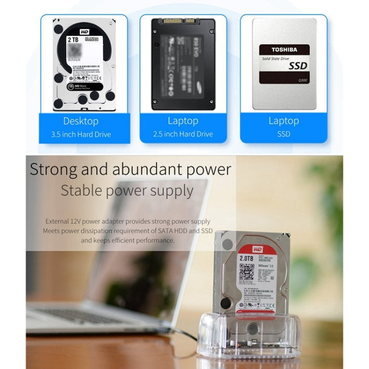 Lisslune | ORICO 6139U3 2.5 / 3.5 Inch Transparent SATA to USB 3.0 Hard Drive Docking Station (Transparent)