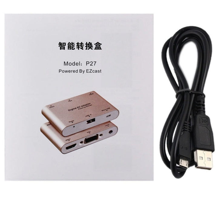 Lisslune | P27 Metal Cover Micro USB to HDMI + VGA HDTV Converter Digital AV Adapter, Power by EZCast, Support for iOS / Android / Windows System (Silver)