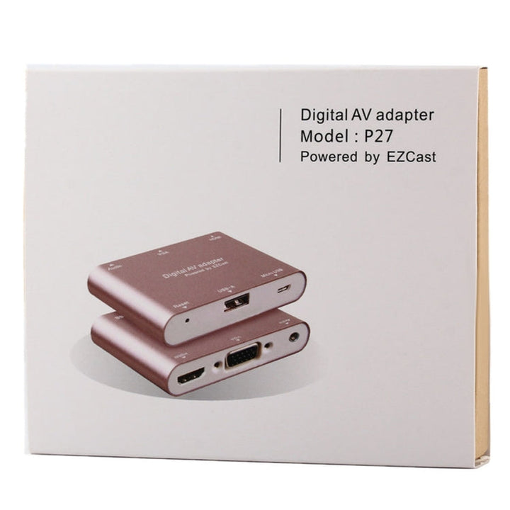 Lisslune | P27 Metal Cover Micro USB to HDMI + VGA HDTV Converter Digital AV Adapter, Power by EZCast, Support for iOS / Android / Windows System (Silver)