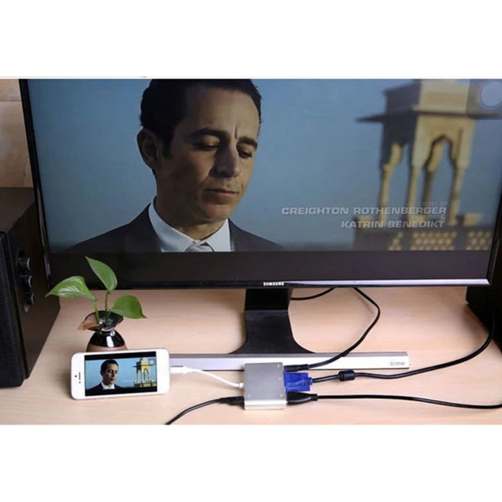 Lisslune | P27 Metal Cover Micro USB to HDMI + VGA HDTV Converter Digital AV Adapter, Power by EZCast, Support for iOS / Android / Windows System (Silver)