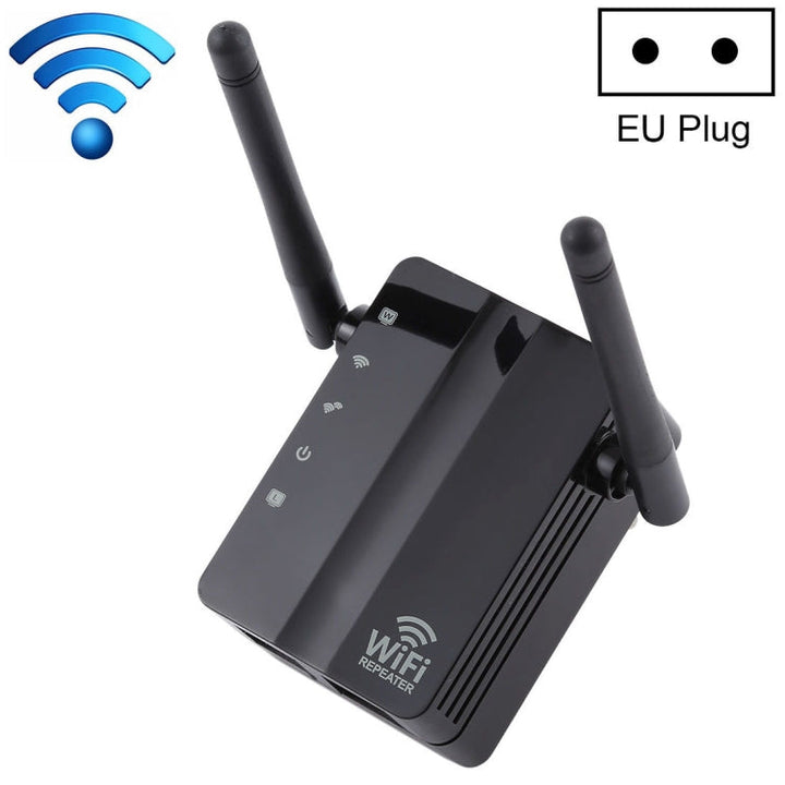 Lisslune | 300Mbps Wireless-N Range Extender WiFi Repeater Signal Amplifier Network Router with 2 External Antennas, EU Plug (Black)