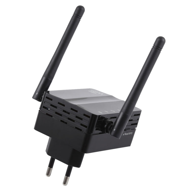 Lisslune | 300Mbps Wireless-N Range Extender WiFi Repeater Signal Amplifier Network Router with 2 External Antennas, EU Plug (Black)