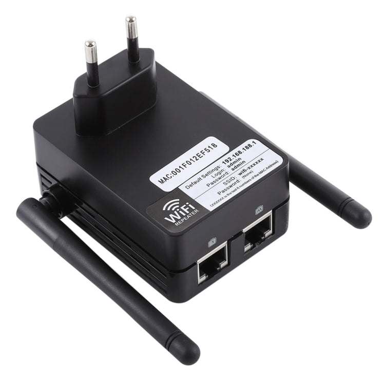 Lisslune | 300Mbps Wireless-N Range Extender WiFi Repeater Signal Amplifier Network Router with 2 External Antennas, EU Plug (Black)