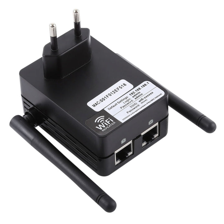Lisslune | 300Mbps Wireless-N Range Extender WiFi Repeater Signal Amplifier Network Router with 2 External Antennas, EU Plug (Black)