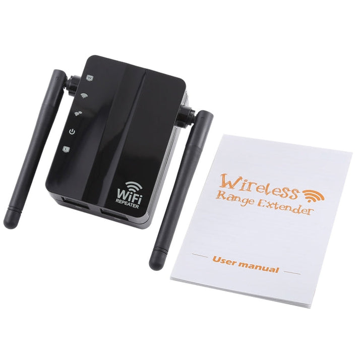 Lisslune | 300Mbps Wireless-N Range Extender WiFi Repeater Signal Amplifier Network Router with 2 External Antennas, EU Plug (Black)