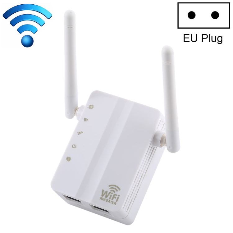 Lisslune | 300Mbps Wireless-N Range Extender WiFi Repeater Signal Booster Network Router with 2 External Antennas, EU Plug (White)