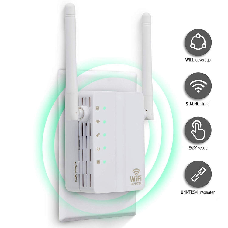 Lisslune | 300Mbps Wireless-N Range Extender WiFi Repeater Signal Booster Network Router with 2 External Antennas, EU Plug (White)