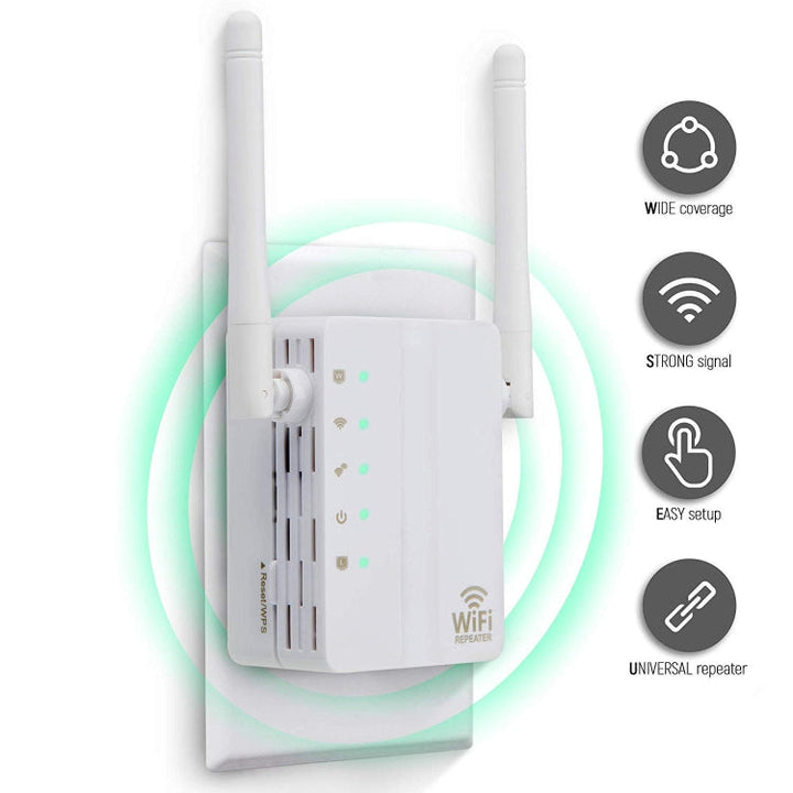 Lisslune | 300Mbps Wireless-N Range Extender WiFi Repeater Signal Booster Network Router with 2 External Antennas, EU Plug (White)