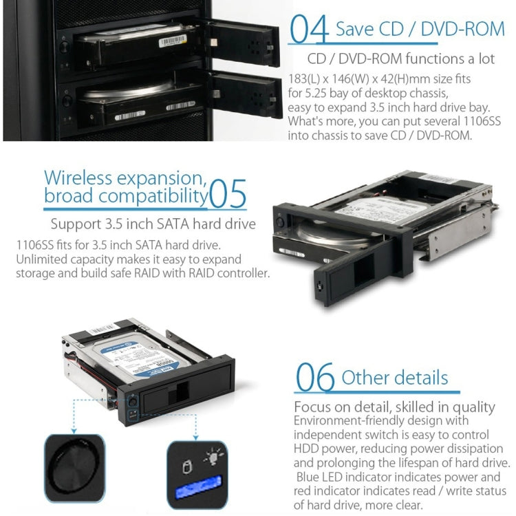 Lisslune | ORICO 1106SS CD-ROM Space HDD Mobile Rack Internal 3.5 Inch HDD Converter Case (Black)