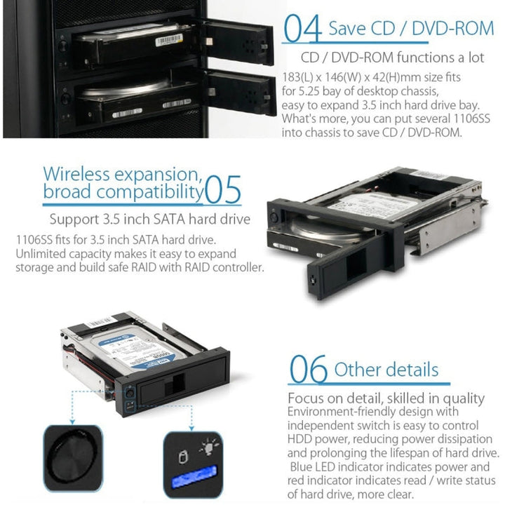 Lisslune | ORICO 1106SS CD-ROM Space HDD Mobile Rack Internal 3.5 Inch HDD Converter Case (Black)
