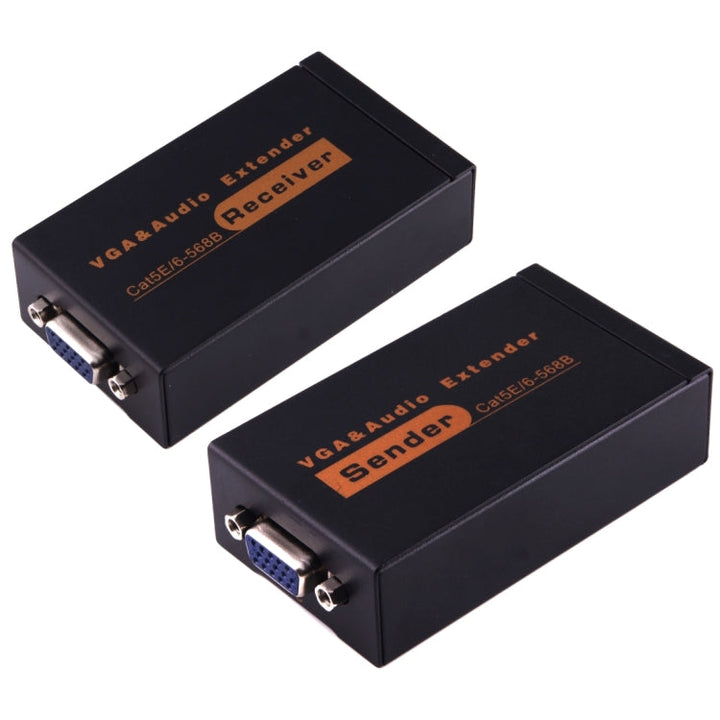 Lisslune | VGA & Audio Extender 1920x1440 HD 100m Cat5e / 6-568B Network Cable Sender Receiver Adapter, EU Plug (Black)