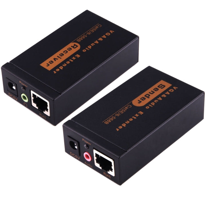 Lisslune | VGA & Audio Extender 1920x1440 HD 100m Cat5e / 6-568B Network Cable Sender Receiver Adapter, EU Plug (Black)