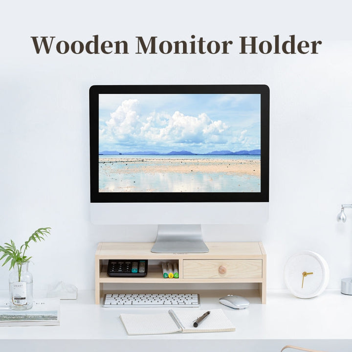 Lisslune | ORICO MSR-04-WD-BP 2-layer wood grain computer monitor holder with partition, size: 50 x 20 x 13.5cm