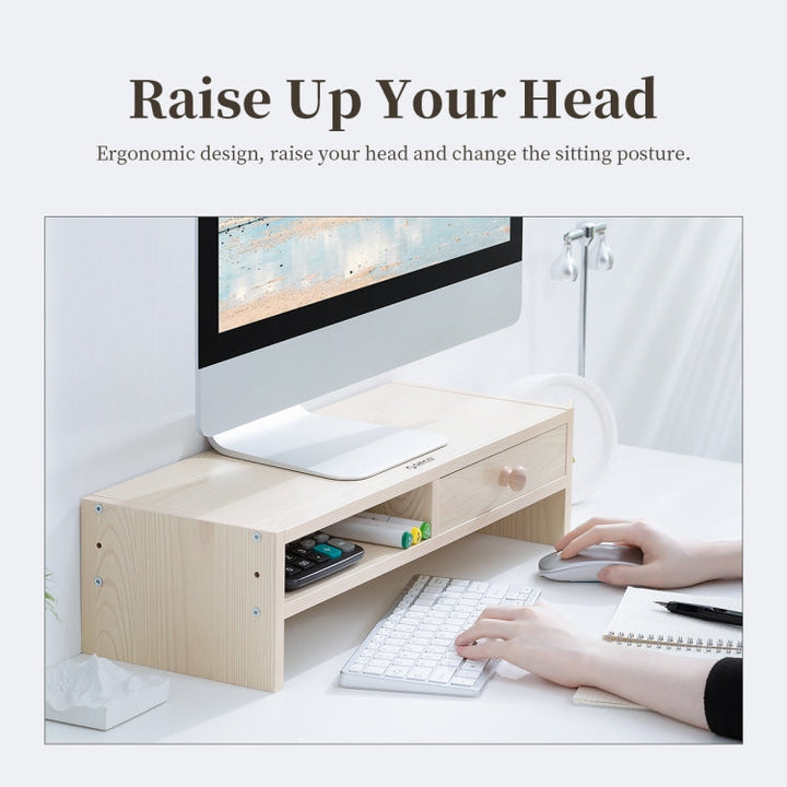 Lisslune | ORICO MSR-05-WD-BP 2-layer wood grain computer monitor holder with drawer, size: 50 x 20 x 13.5 cm