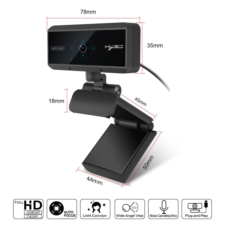 Lisslune | HXSJ S3 500W 1080P adjustable 180 degree HD automatic focus PC camera with microphone (Black)