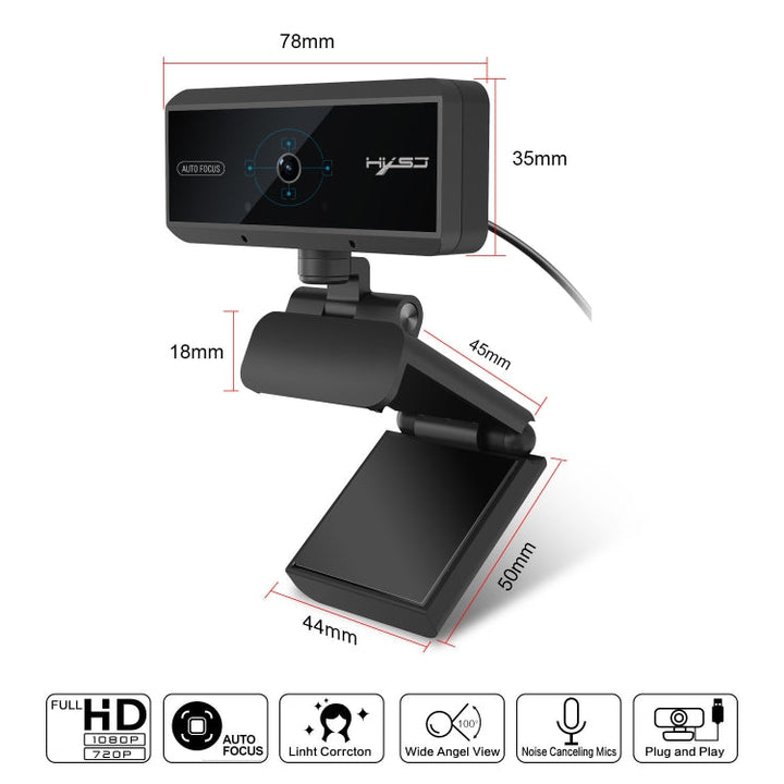 Lisslune | HXSJ S3 500W 1080P adjustable 180 degree HD automatic focus PC camera with microphone (Black)