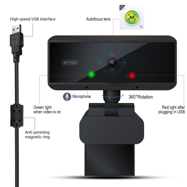 Lisslune | HXSJ S3 500W 1080P adjustable 180 degree HD automatic focus PC camera with microphone (Black)