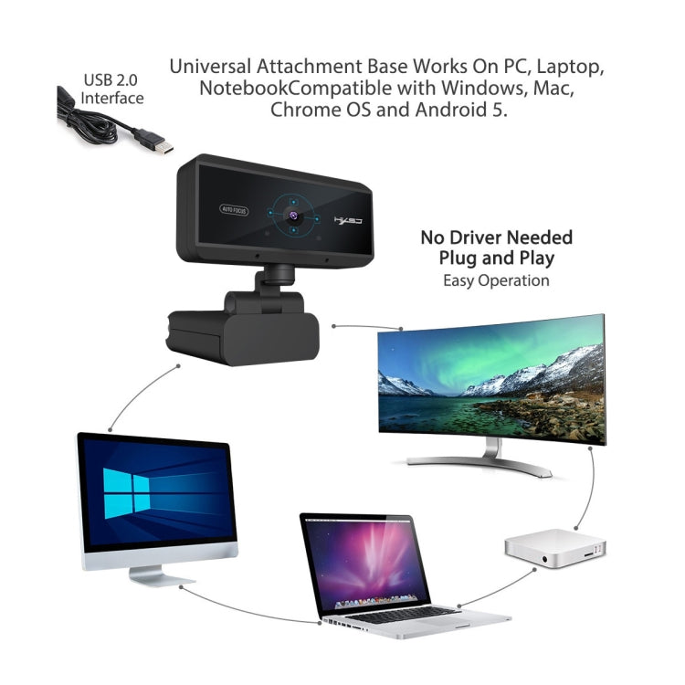 Lisslune | HXSJ S3 500W 1080P adjustable 180 degree HD automatic focus PC camera with microphone (Black)