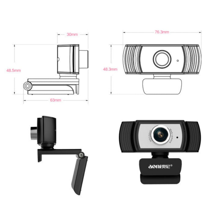 Lisslune | Aoni C33 Beauty FHD 1080P IPTV WebCam Video Conference Teaching Live Streaming Computer Camera with Microphone, driver-free Plug and Play (Black)