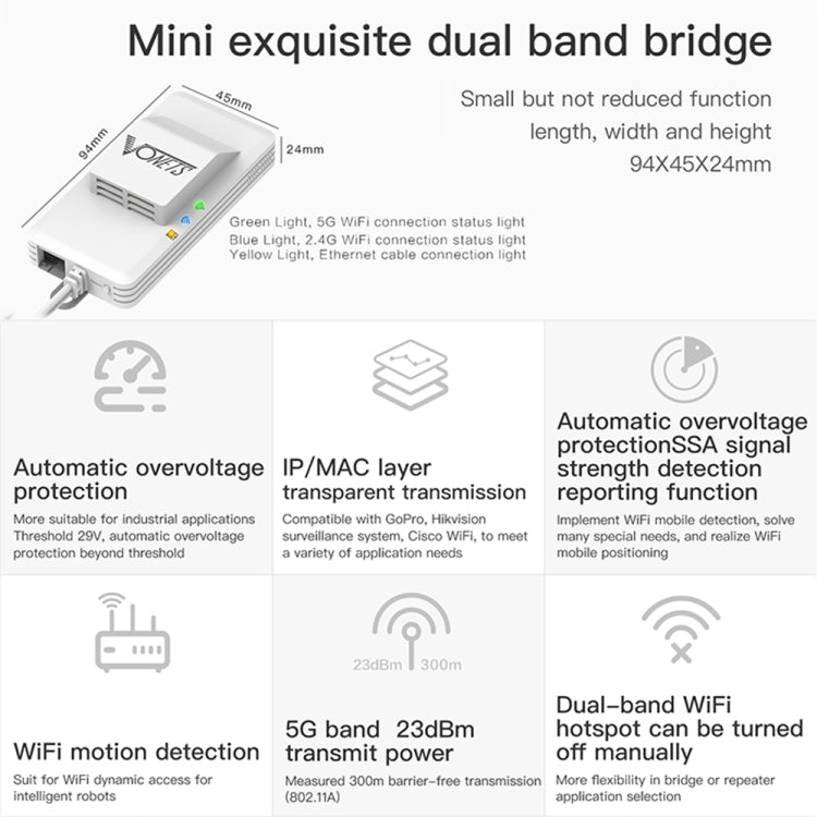 Lisslune | VONETS VAP11AC 5G / 2.4G Mini Wireless Bridge with Fan Version 300Mbps + 900Mbps WiFi Repeater, Support for Video Surveillance & Control (White)